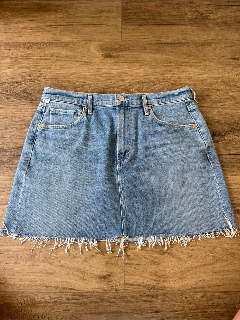 Citizens Of Humanity Light Blue Denim Mini Skirt with Frayed Hem